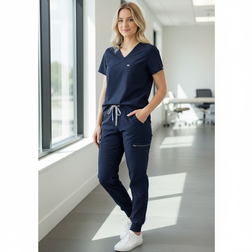 FIGS Scrub Set Women XS Navy Blue Zamora Jogger V-Neck Technical Collection